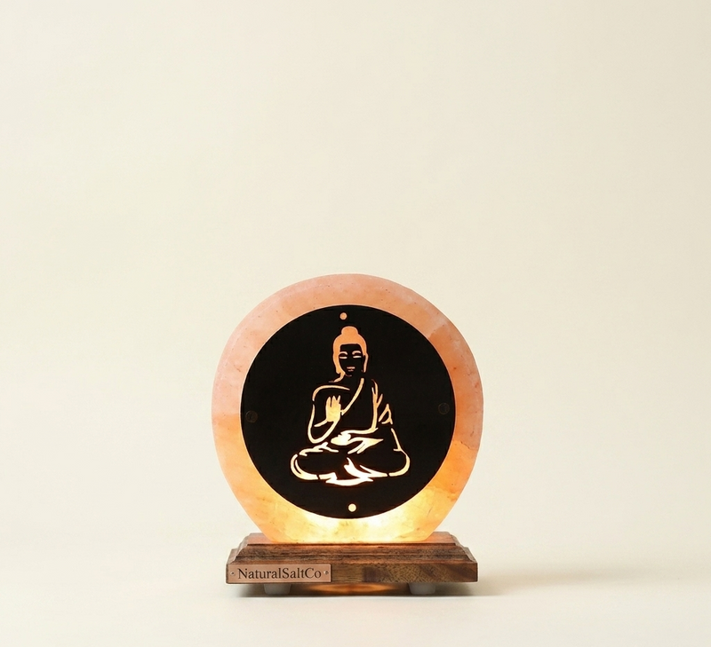 Wooden Artwork Buddha Shape HImalayan Pink Salt Lamp – Natural Warm Glow | NaturalSaltCo