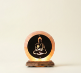 Wooden Artwork Buddha Shape HImalayan Pink Salt Lamp – Natural Warm Glow | NaturalSaltCo