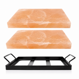 Himalayan Salt Cooking Plate (Pack of 2) with Serving Tray – 12″ × 8″ × 1.5″ Salt Block