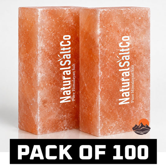 Two blocks of Himalayan salt with 'Natural Salt Co' branding on a white background.