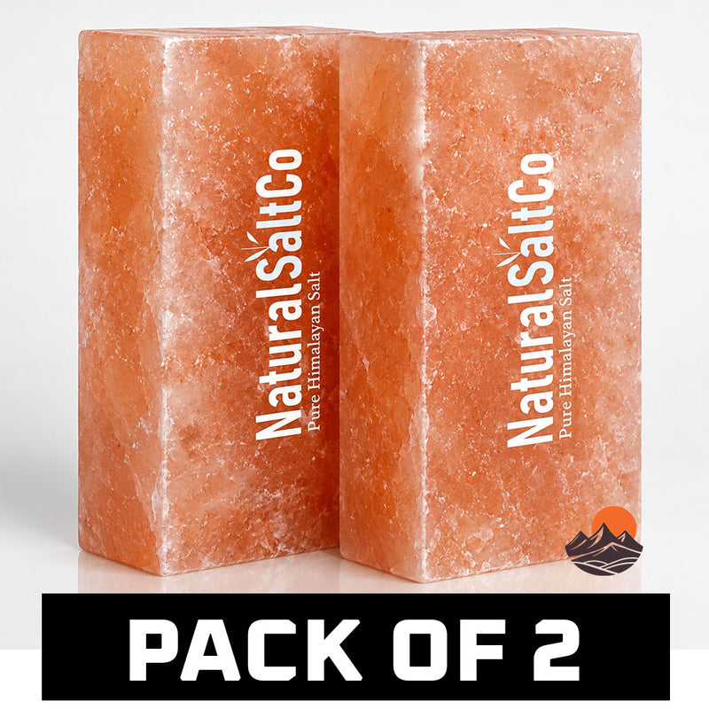 Two blocks of Natural SaltCo Himalayan salt on a white background with 'Pack of 2' text below.