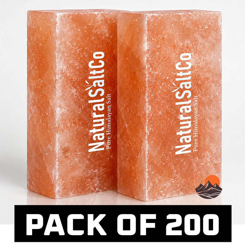 Two blocks of Natural SaltCo Himalayan salt on a white background with 'Pack of 200' text.