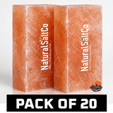 Two blocks of Natural SaltCo Himalayan salt on a white background with 'Pack of 20' text.