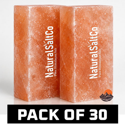 Two blocks of Natural SaltCo Himalayan salt on a white background with 'Pack of 30' text.