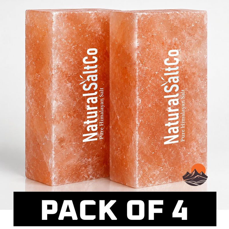 Two blocks of Himalayan salt with 'Natural Salt Co' branding on a white background.