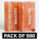 Two blocks of Natural SaltCo Himalayan salt on a white background with 'Pack of 500' text.