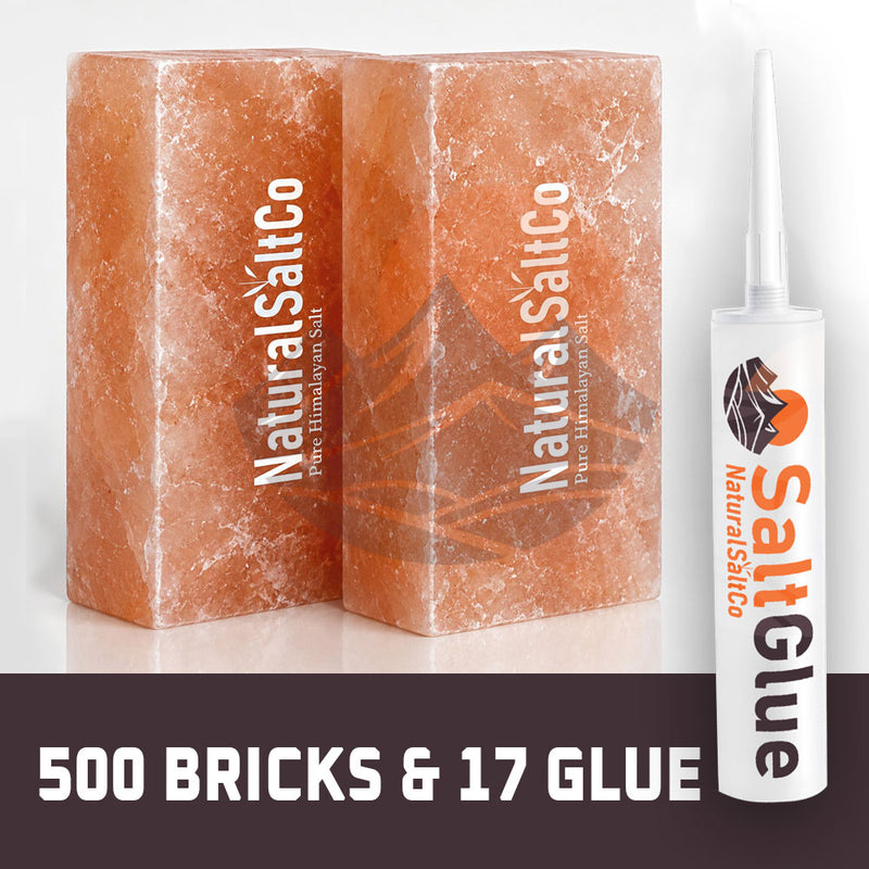 Two blocks of Natural Salt Co. salt and a tube of Salt Glue on a white background.