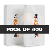 Two packages of SaltCo salt with a text overlay indicating 'Pack of 400' on a white background.