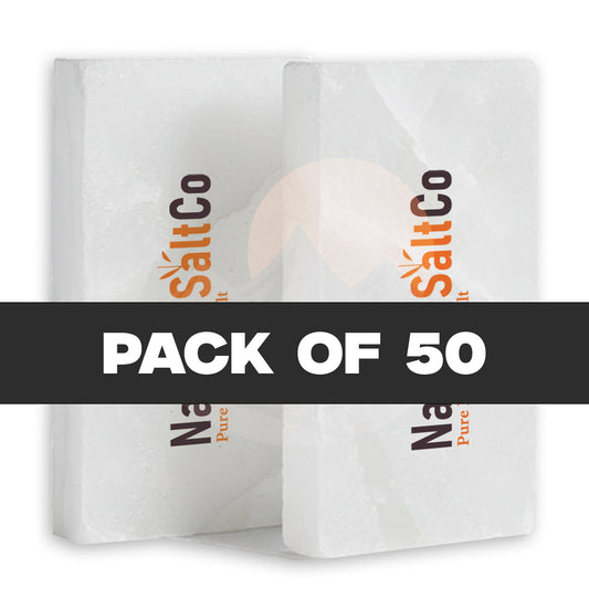 Two packages of SaltCo salt with a text overlay indicating 'Pack of 50' on a white background.