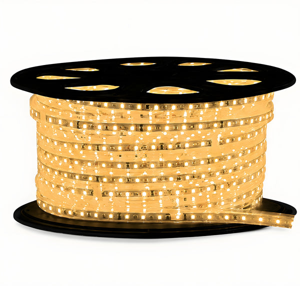 Spool of LED strip light on a white background