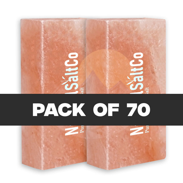 Three pink salt blocks with 'N'SaltCo' branding and text 'Pack of 70' on a white background.