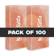 Two pink salt blocks with 'SaltCo' branding on a white background, labeled as a pack of 100.