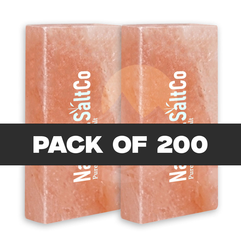 Four pink salt blocks with 'SaltCo' branding on a white background, labeled as a pack of 200.