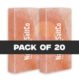 Four blocks of SaltCo salt with a 'Pack of 20' label on a white background