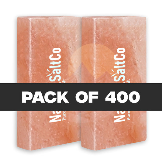 Four pink salt blocks with 'SaltCo' branding on a white background, labeled as a pack of 400.
