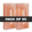 Four pink salt blocks with 'SaltCo' branding on a white background, labeled as a pack of 50.
