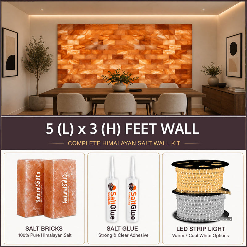Pink Salt Wall 5×3 ft – 15 Sq Ft Brick Pack with LED & adhesive