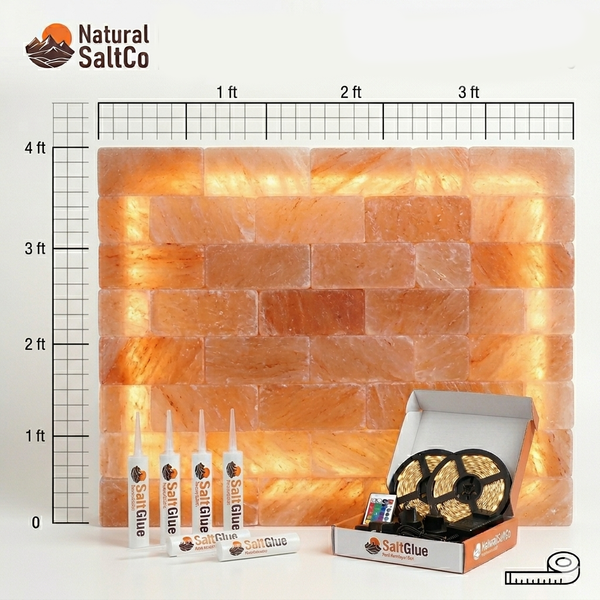 Pink salt wall 4x3 ft horizontal Himalayan salt brick pack with LED lights
