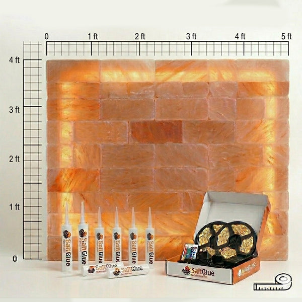 Pink Salt Wall 5×4 ft – 20 Sq Ft Himalayan Salt Tiles Kit with LED Lights & Adhesive