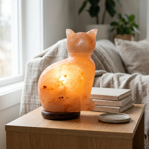 Cat Shape Upright Himalayan Salt Lamp (4–6kg) – Decorative 9 Inch Warm Glow Lamp | NaturalSaltCo